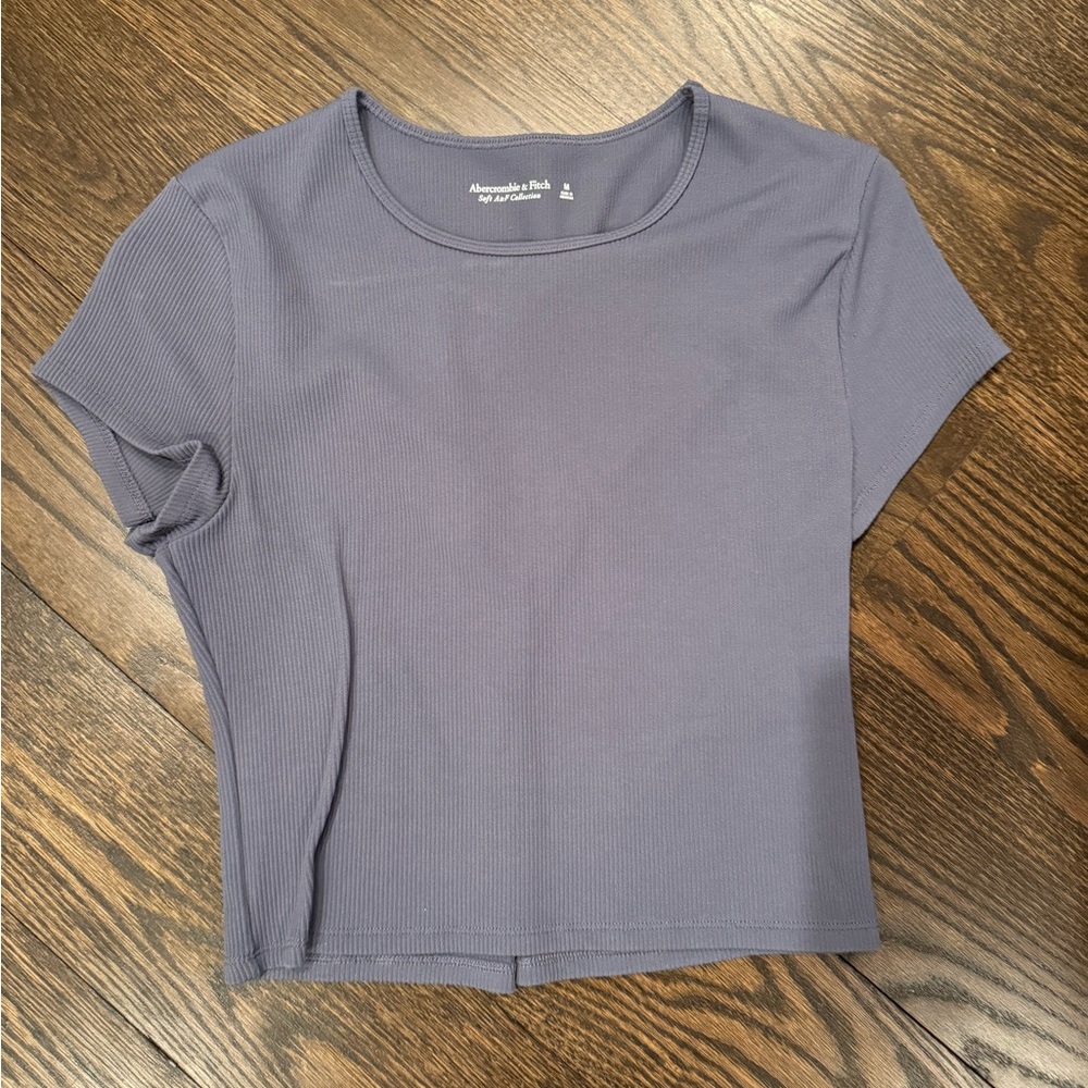 Abercrombie & Fitch Women's Short Sleeve Ribbed Tee - Slate Gray